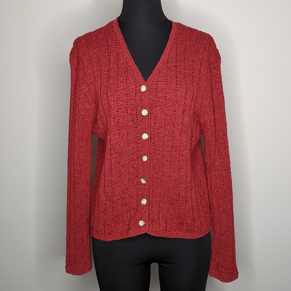 Pendleton Button Sweater Cardigan Red Berry Sz L